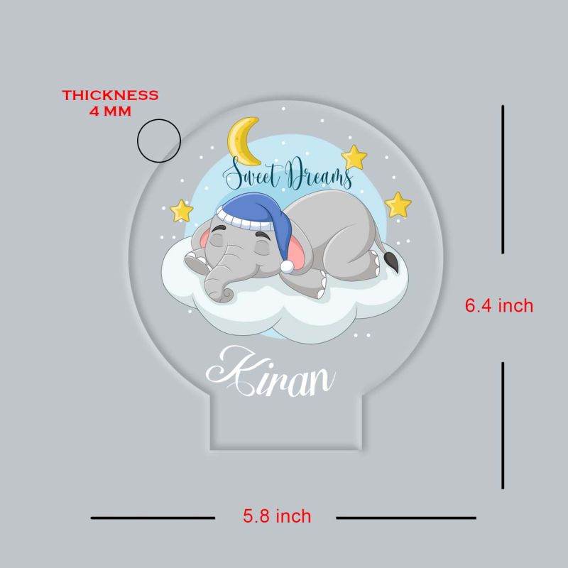 Personalized Sweet Dreams Elephant LED Night Light with Warm White Nursery Decor with Moon and Stars Theme Bedside Kids Room Desk Table Lamp